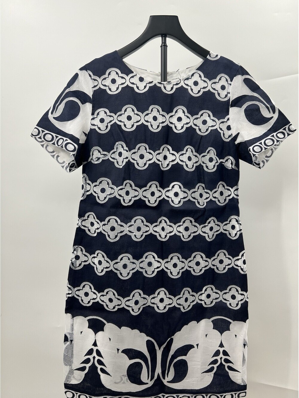 Crown & Ivy Dress Womens Lace Mesh Shift Navy White Floral Short Sleeve 6